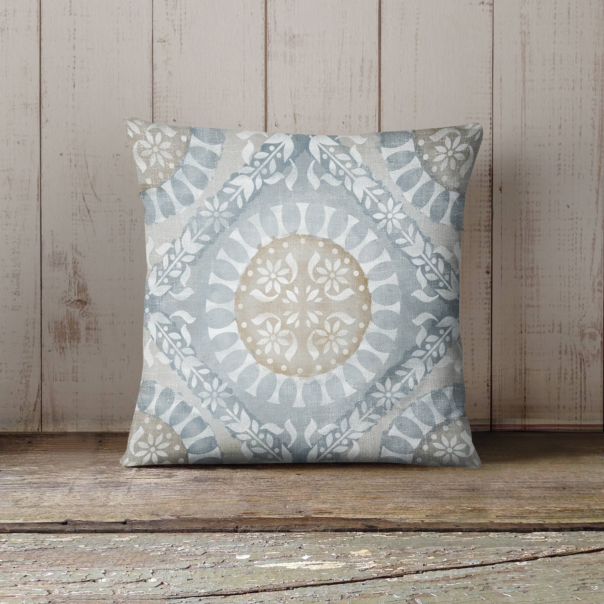 WATERCOLOR MEDALLIONS BLUE IndoorOutdoor Pillow by Kavka Designs Bed